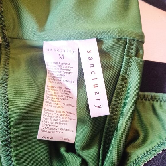 Floral Green One-Piece Swimsuit With Cutouts & Black/Gold Striped Accents - Picture 9 of 10